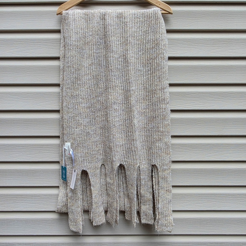 Anthropologie Oversized Knit Scarf NWT Wool Blend Neutral Fringe 108" x 19" Wrap